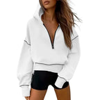 GRETEL | Stylish Hooded Sweatshirt with Zipper & Stitching Detail for Cropped Pullover
