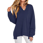 GENEVA | Casual V-Neck Oversized Sweatshirt Lightweight Long Sleeve