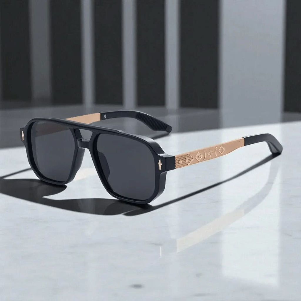 KAIRO CIPHER | Engraved Angular Sunglasses | UV400 No Logo