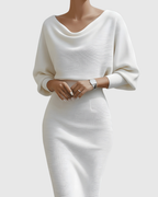 ISMERIA | White Draped Batwing Midi Dress