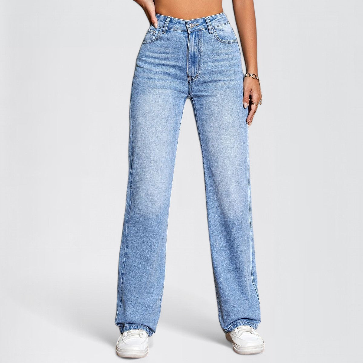 MARLOWE | High-Rise Wide-Leg Light Denim Jeans for Women