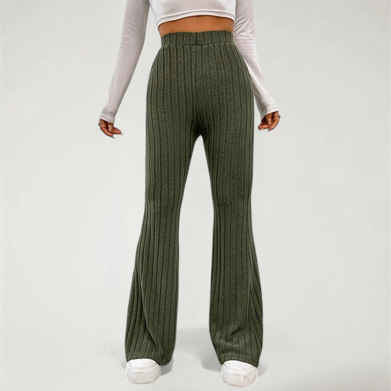 ELARA | Ribbed High-Waist Flared Lounge Pants for Women