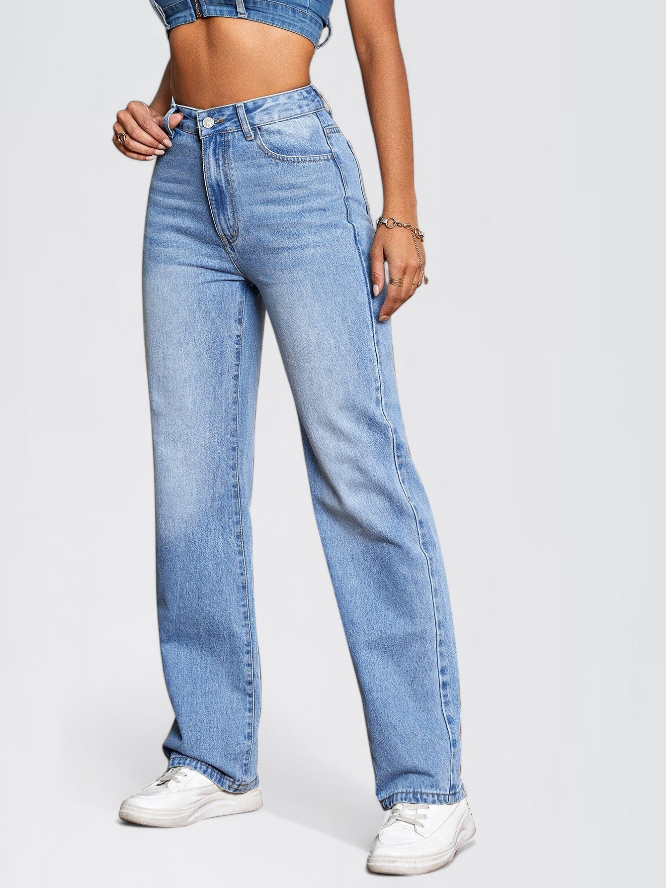 MARLOWE | High-Rise Wide-Leg Light Denim Jeans for Women