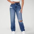 SKYLA | High-Rise Distressed Straight-Leg Jeans for Women