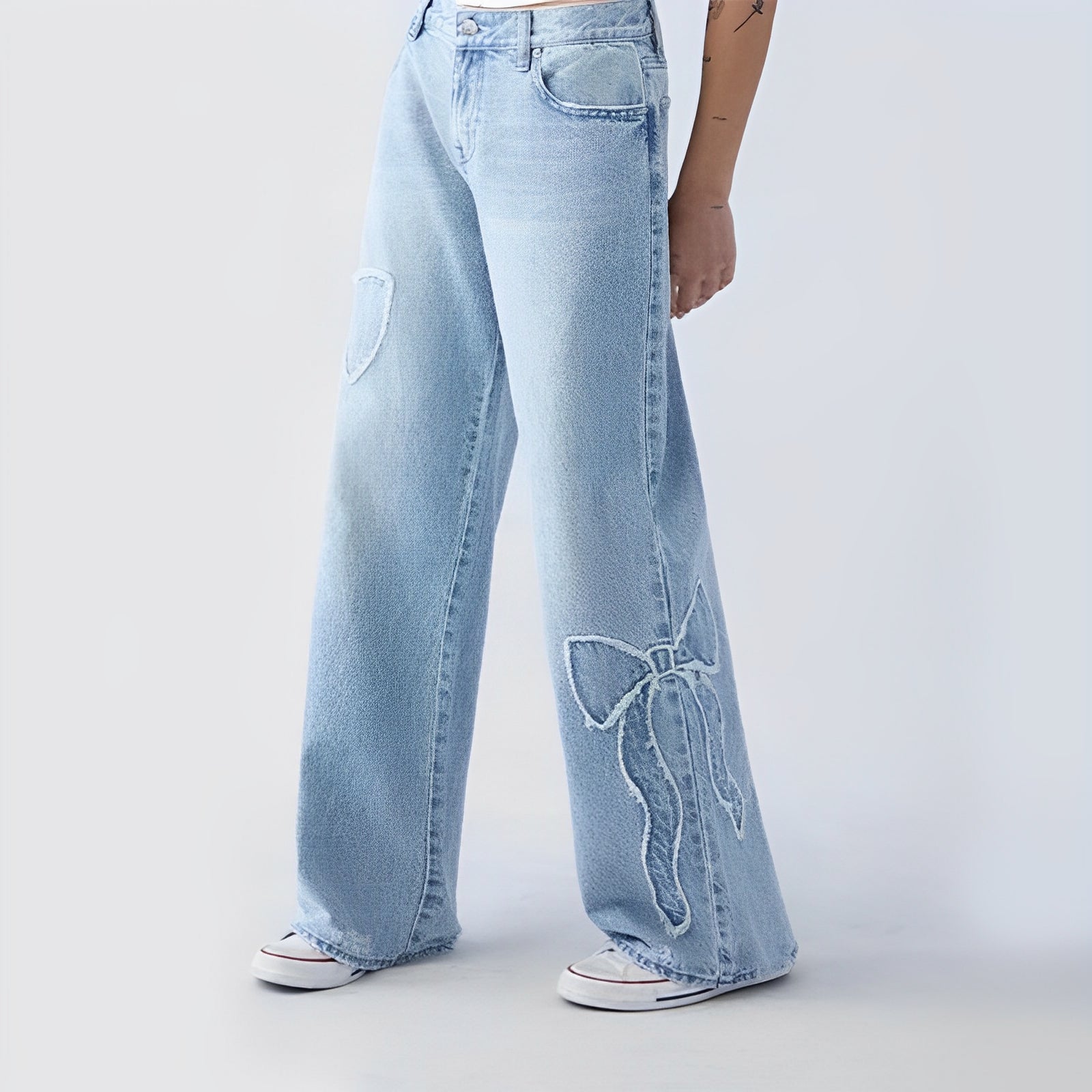 LIORA | Embroidered Butterfly Baggy Wide-Leg Jeans