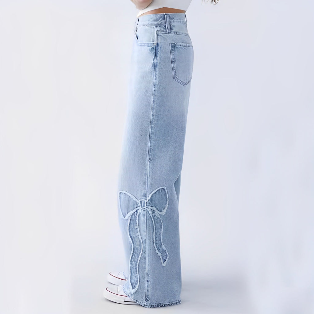 LIORA | Embroidered Butterfly Baggy Wide-Leg Jeans