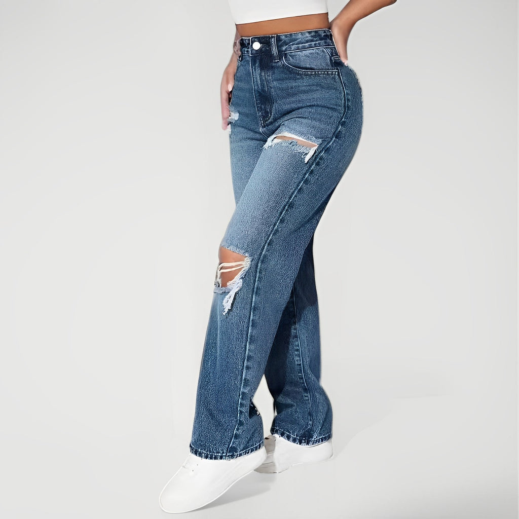 SKYLA | High-Rise Distressed Straight-Leg Jeans for Women