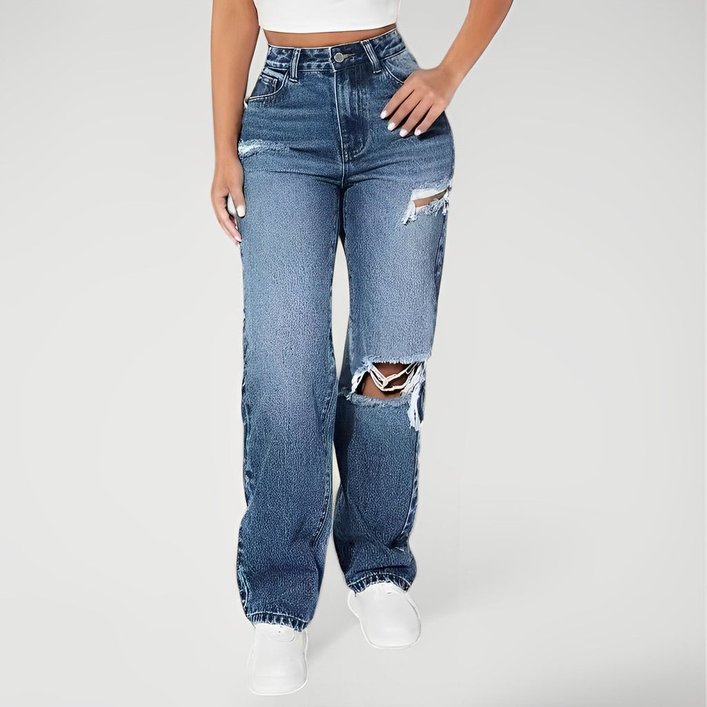 SKYLA | High-Rise Distressed Straight-Leg Jeans for Women