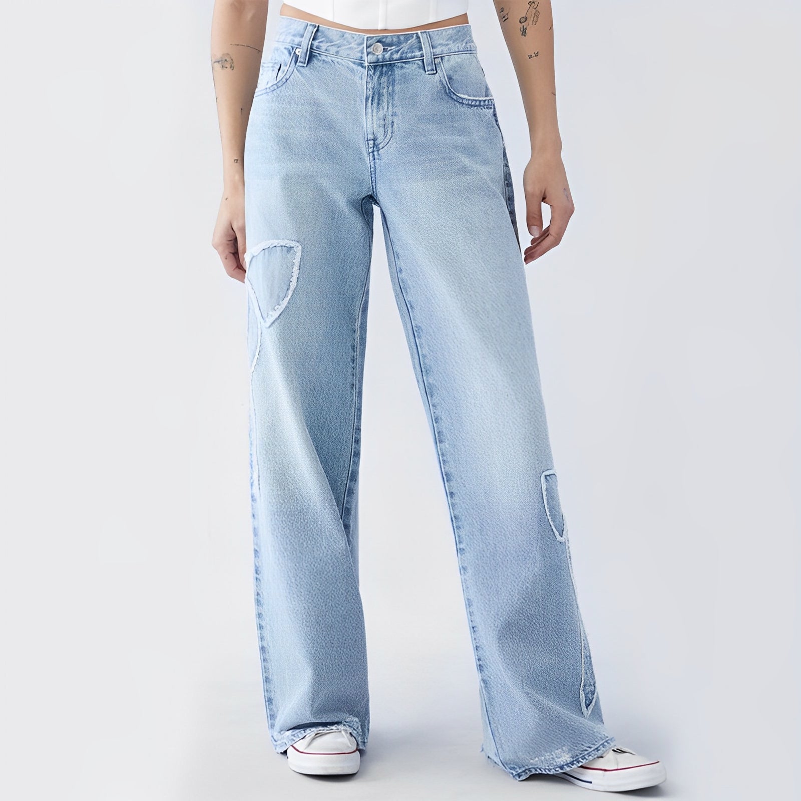 LIORA | Embroidered Butterfly Baggy Wide-Leg Jeans