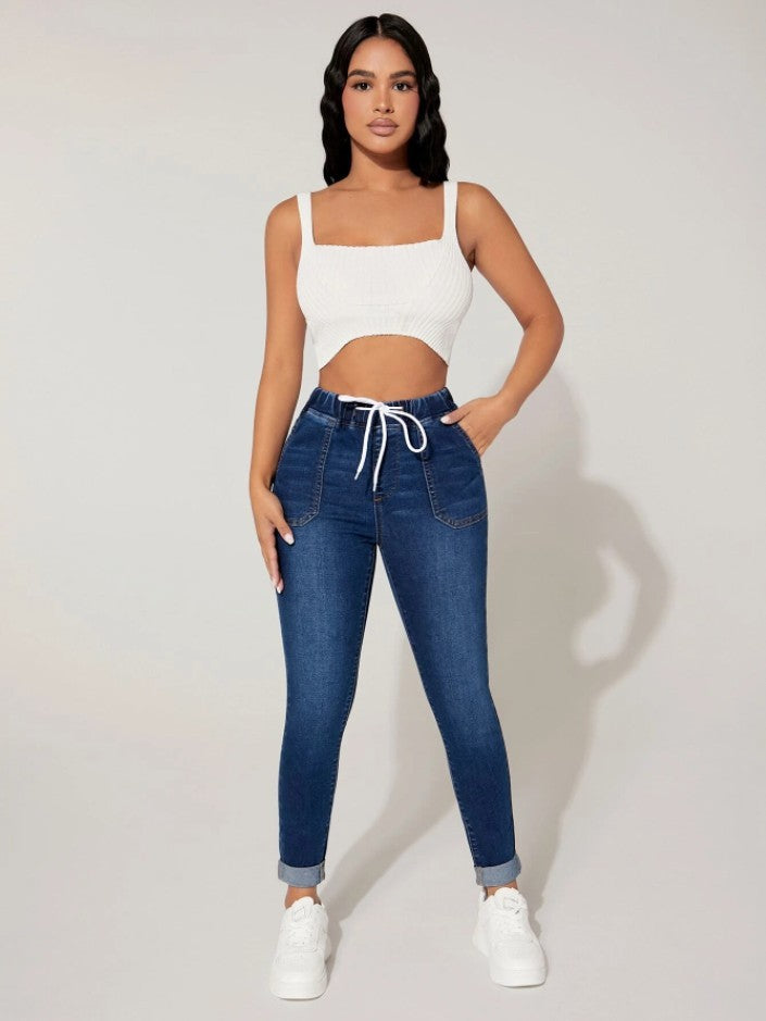 AUREN | Drawstring High-Rise Skinny Denim Jeans for Women