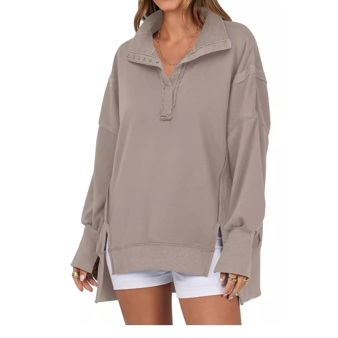 VERON | Loose Fit High-Low Split Hem Casual Sweatshirt