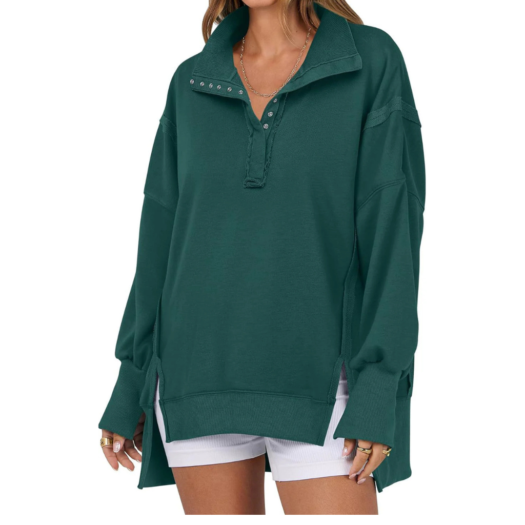VERON | Loose Fit High-Low Split Hem Casual Sweatshirt