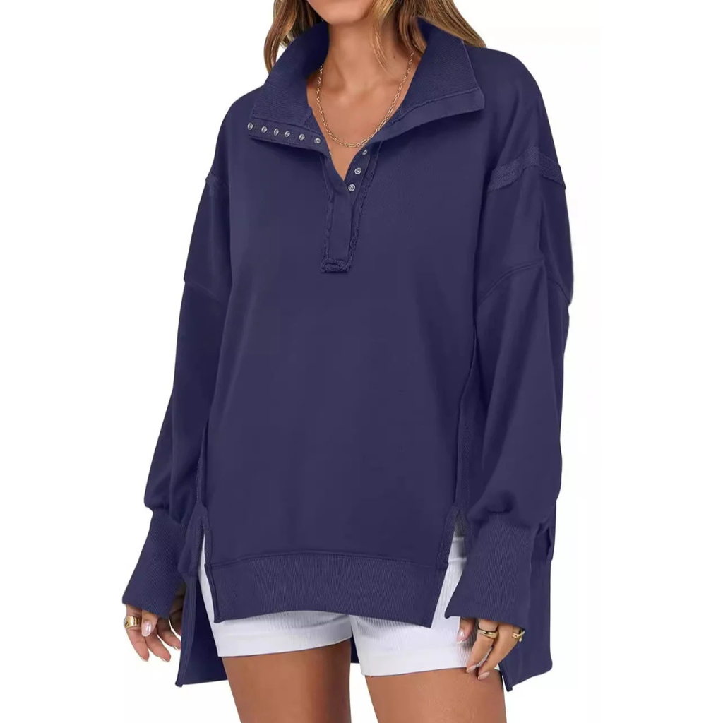 VERON | Loose Fit High-Low Split Hem Casual Sweatshirt