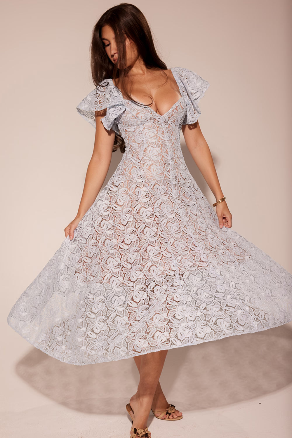 AUSTEN | Blue Floral Lace Midi Dress