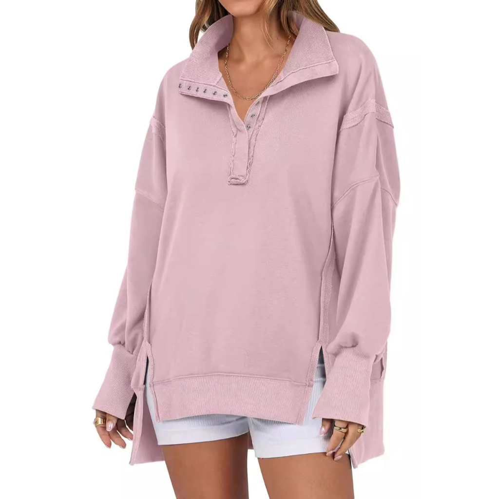VERON | Loose Fit High-Low Split Hem Casual Sweatshirt