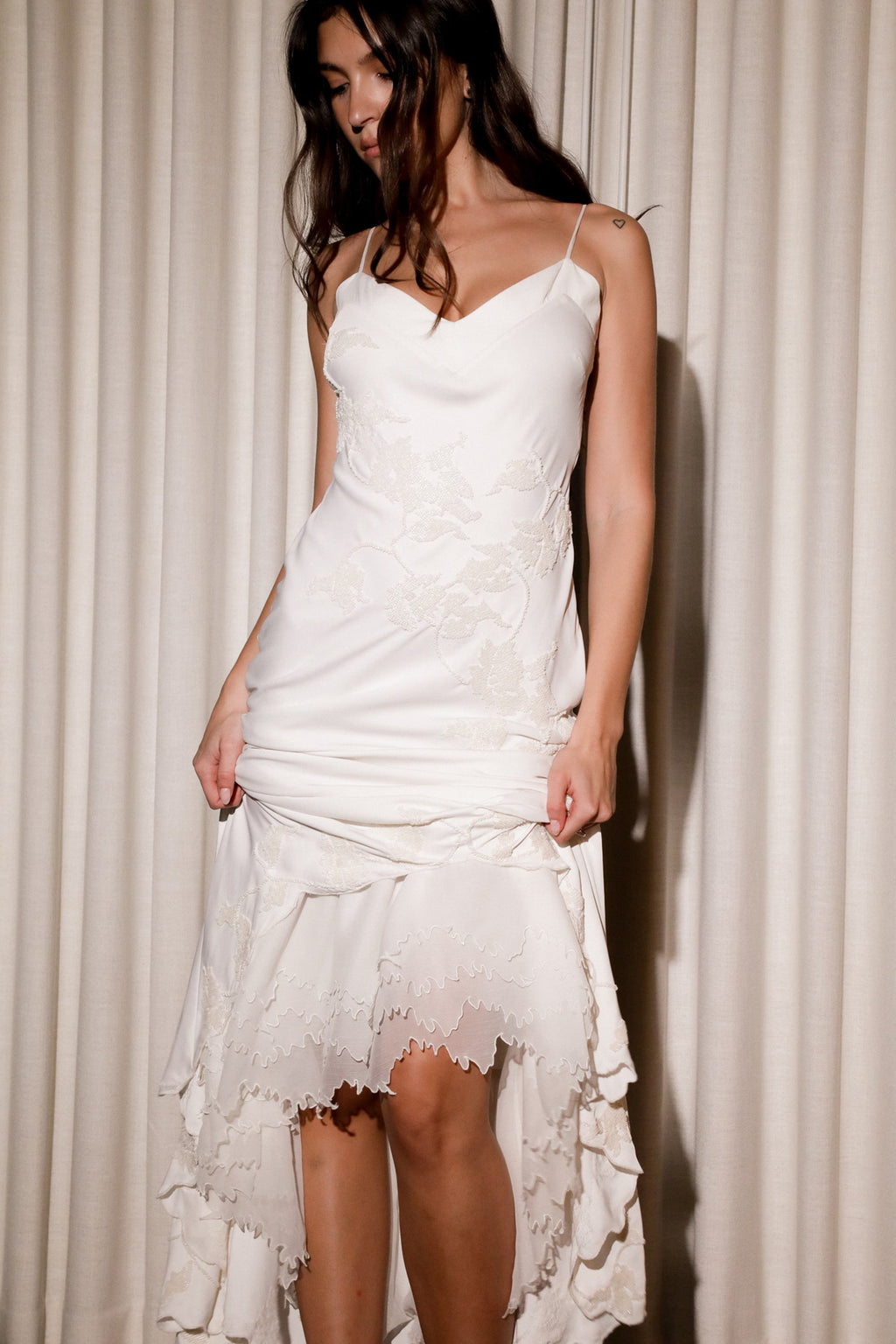 ANASTELLE | Ivory Hand Beaded Satin Maxi Dress