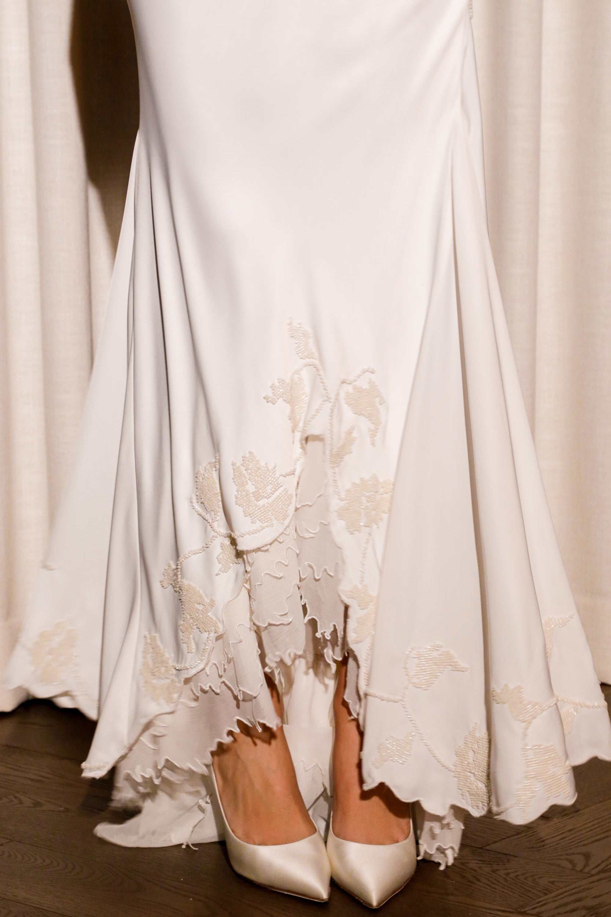ANASTELLE | Ivory Hand Beaded Satin Maxi Dress
