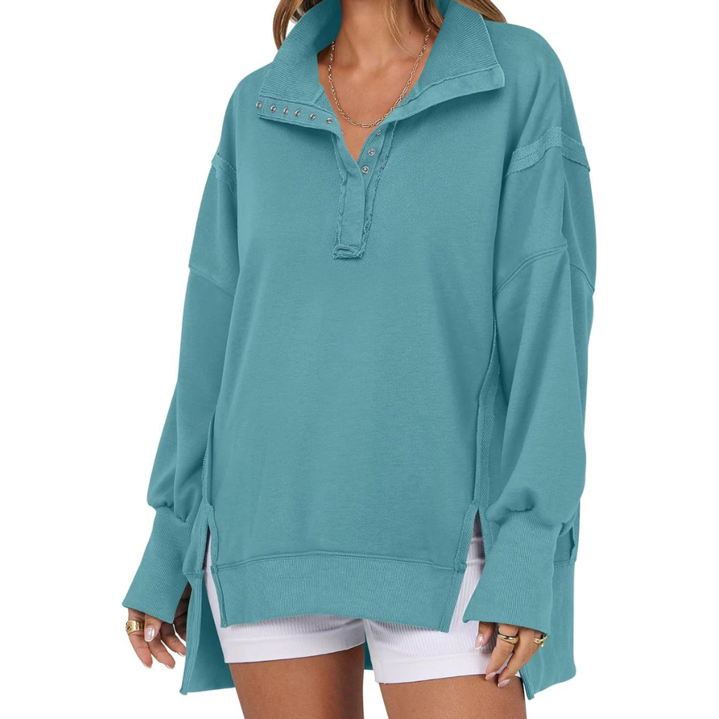 VERON | Loose Fit High-Low Split Hem Casual Sweatshirt