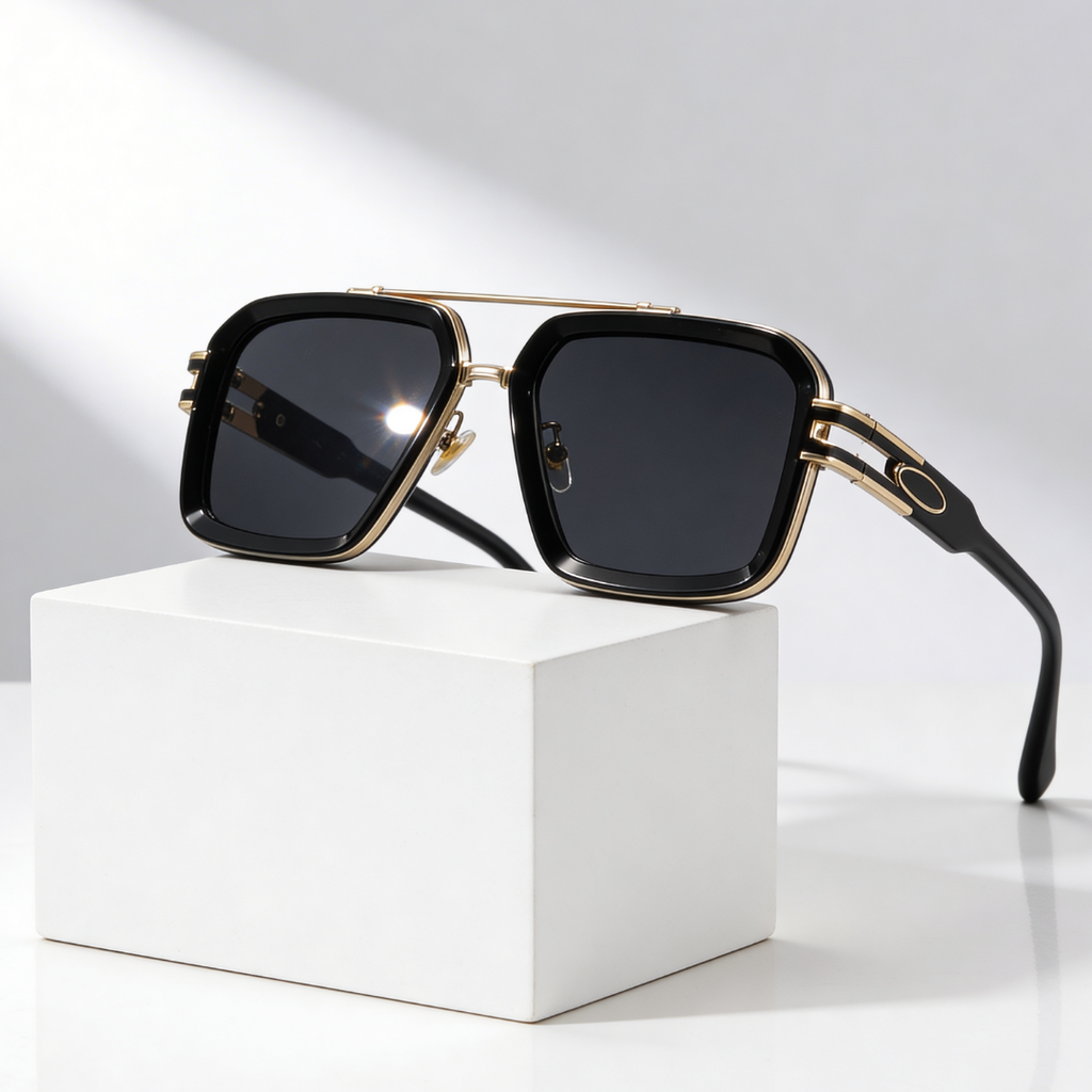 GRID MASTER | Flat-Lens Square Sunglasses | UV400 Metal Detail