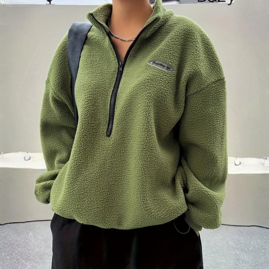AVALANNA | Comfy Fuzzy Half Zip Long Sleeve Sweatshirt