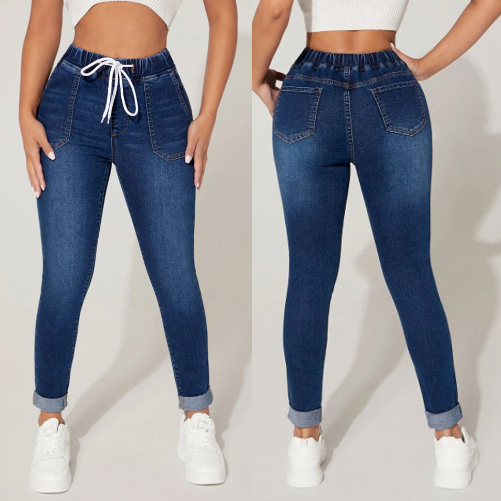 AUREN | Drawstring High-Rise Skinny Denim Jeans for Women