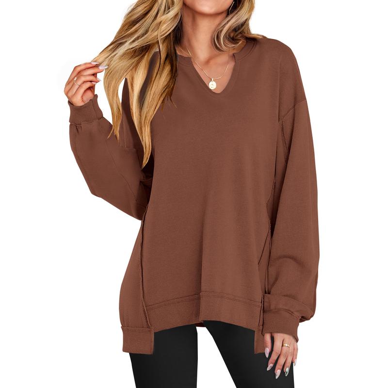 GENEVA | Casual V-Neck Oversized Sweatshirt Lightweight Long Sleeve