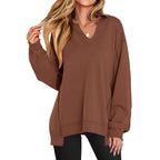 GENEVA | Casual V-Neck Oversized Sweatshirt Lightweight Long Sleeve