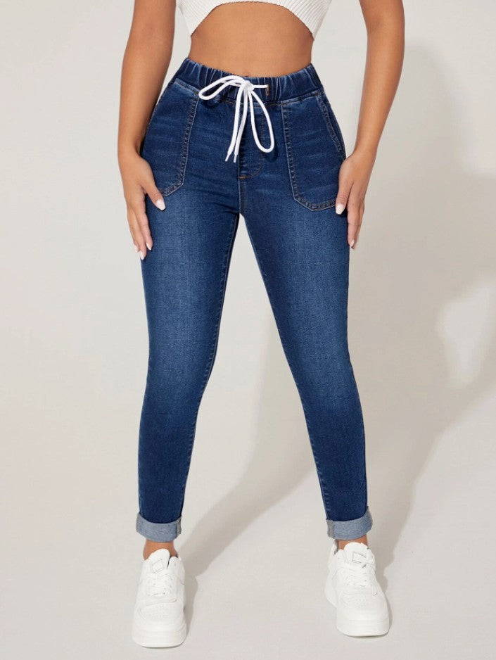 AUREN | Drawstring High-Rise Skinny Denim Jeans for Women