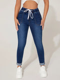 AUREN | Drawstring High-Rise Skinny Denim Jeans for Women