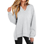 GENEVA | Casual V-Neck Oversized Sweatshirt Lightweight Long Sleeve
