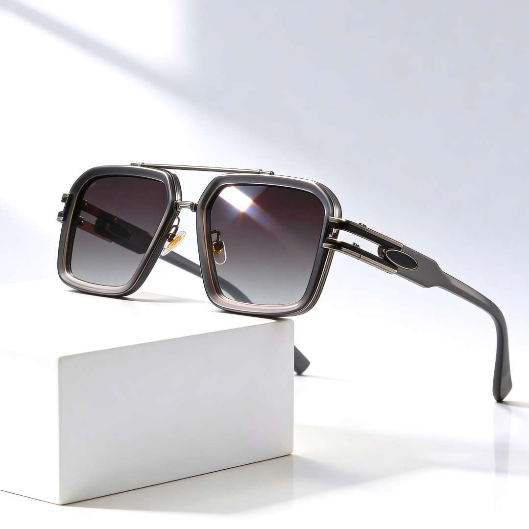 GRID MASTER | Flat-Lens Square Sunglasses | UV400 Metal Detail