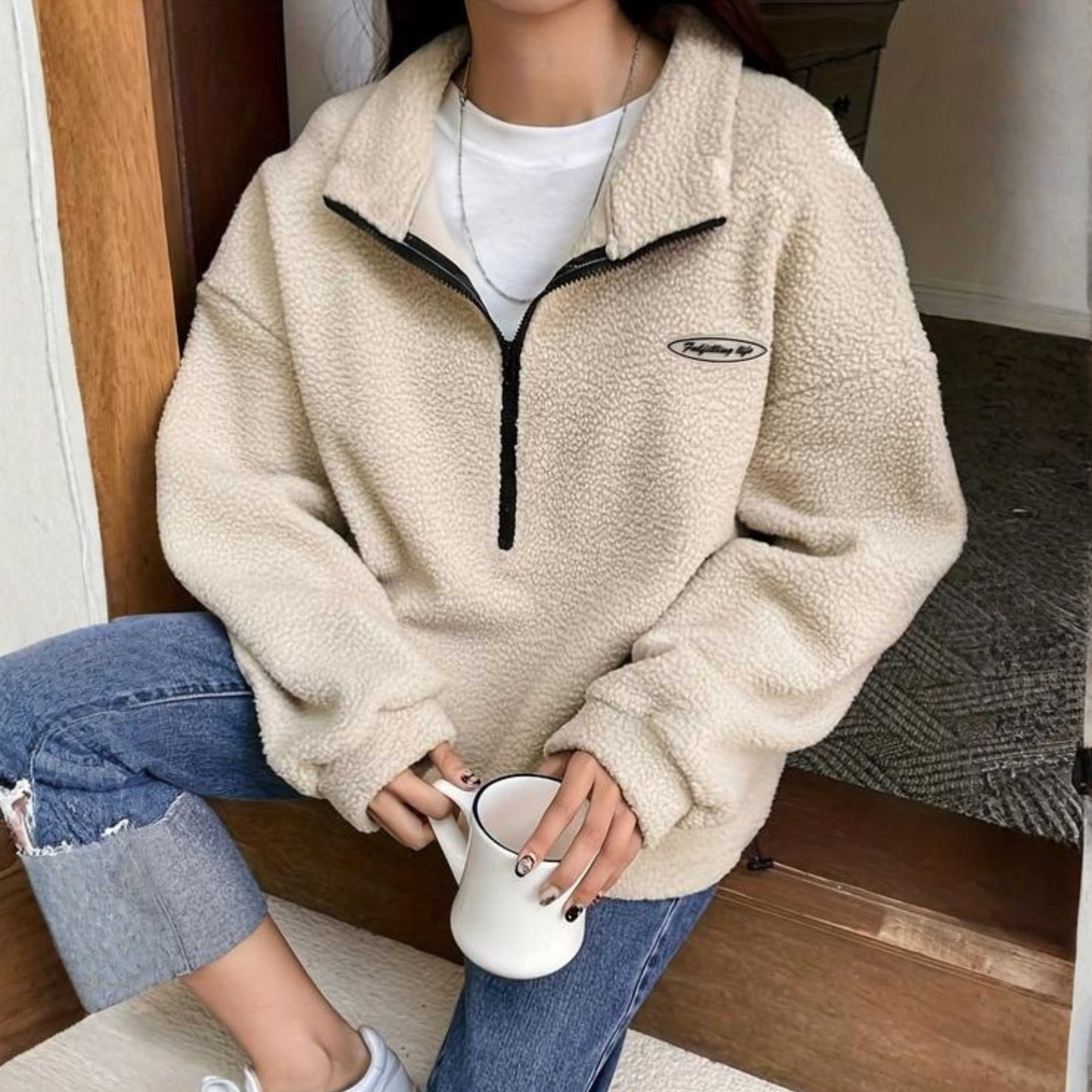 AVALANNA | Comfy Fuzzy Half Zip Long Sleeve Sweatshirt