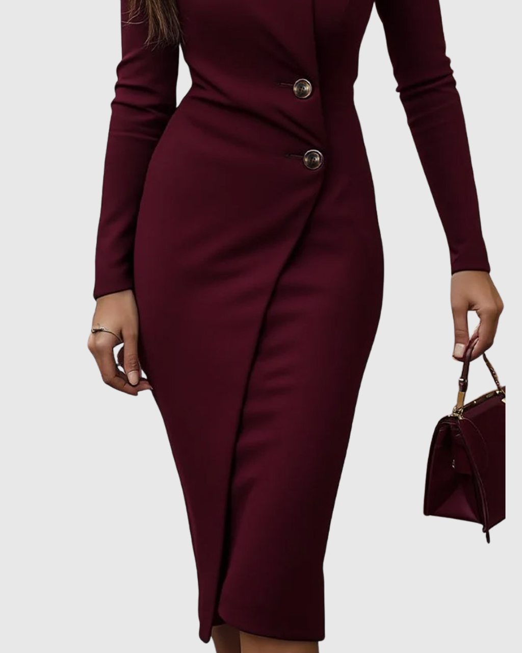 LUNED | Burgundy Wrap-Style Buttoned Midi Dress
