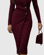LUNED | Burgundy Wrap-Style Buttoned Midi Dress
