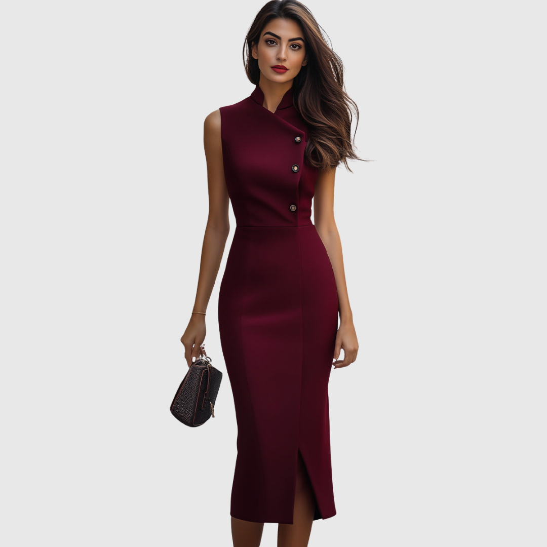 RUBY | Burgundy Sleeveless Midi Dress