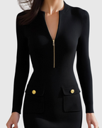 EADWINE | Zip-Front Ribbed Knit Midi Dress