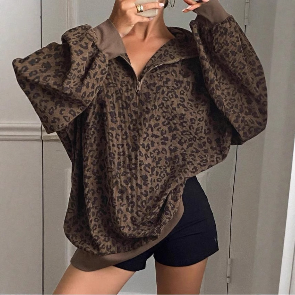 MINDI | Cozy Leopard Print Sweatshirt
