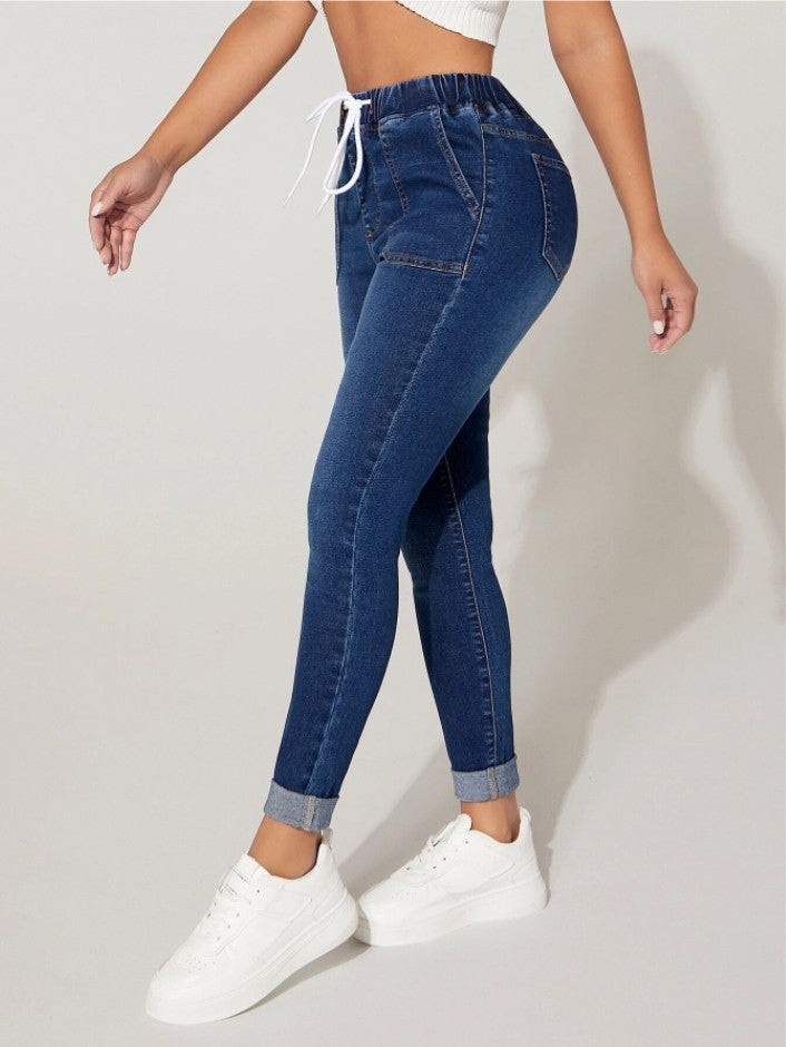 AUREN | Drawstring High-Rise Skinny Denim Jeans for Women