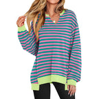 GENEVA | Casual V-Neck Oversized Sweatshirt Lightweight Long Sleeve