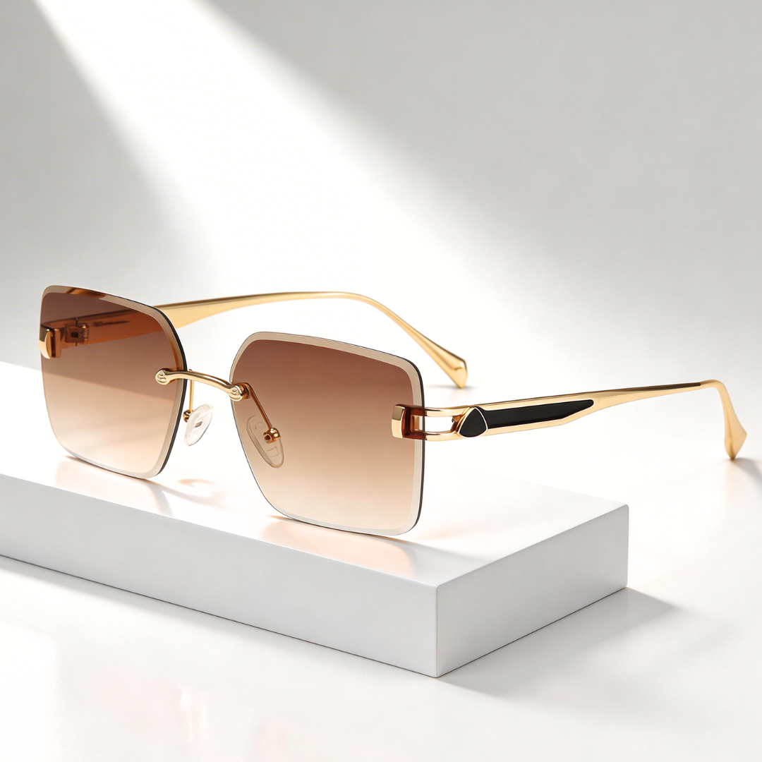 MILANO RIMLESS | Gold Rimless Square Sunglasses | UV400 Luxury