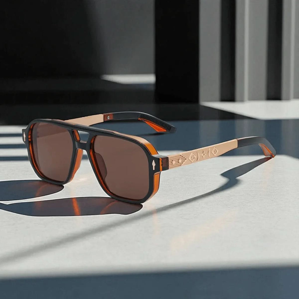KAIRO CIPHER | Engraved Angular Sunglasses | UV400 No Logo