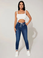 AUREN | Drawstring High-Rise Skinny Denim Jeans for Women