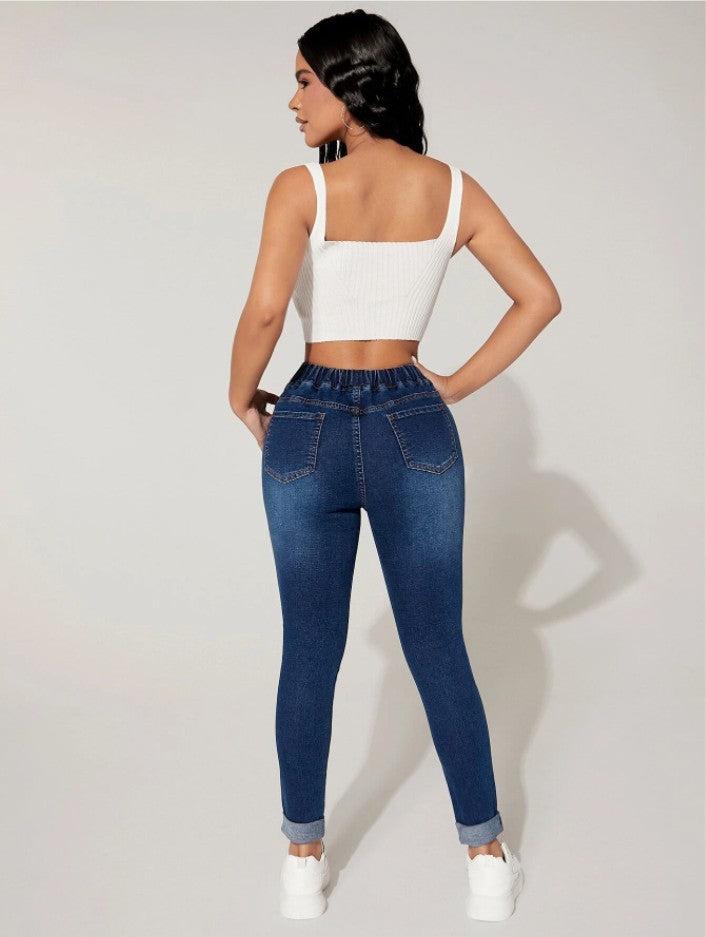 AUREN | Drawstring High-Rise Skinny Denim Jeans for Women