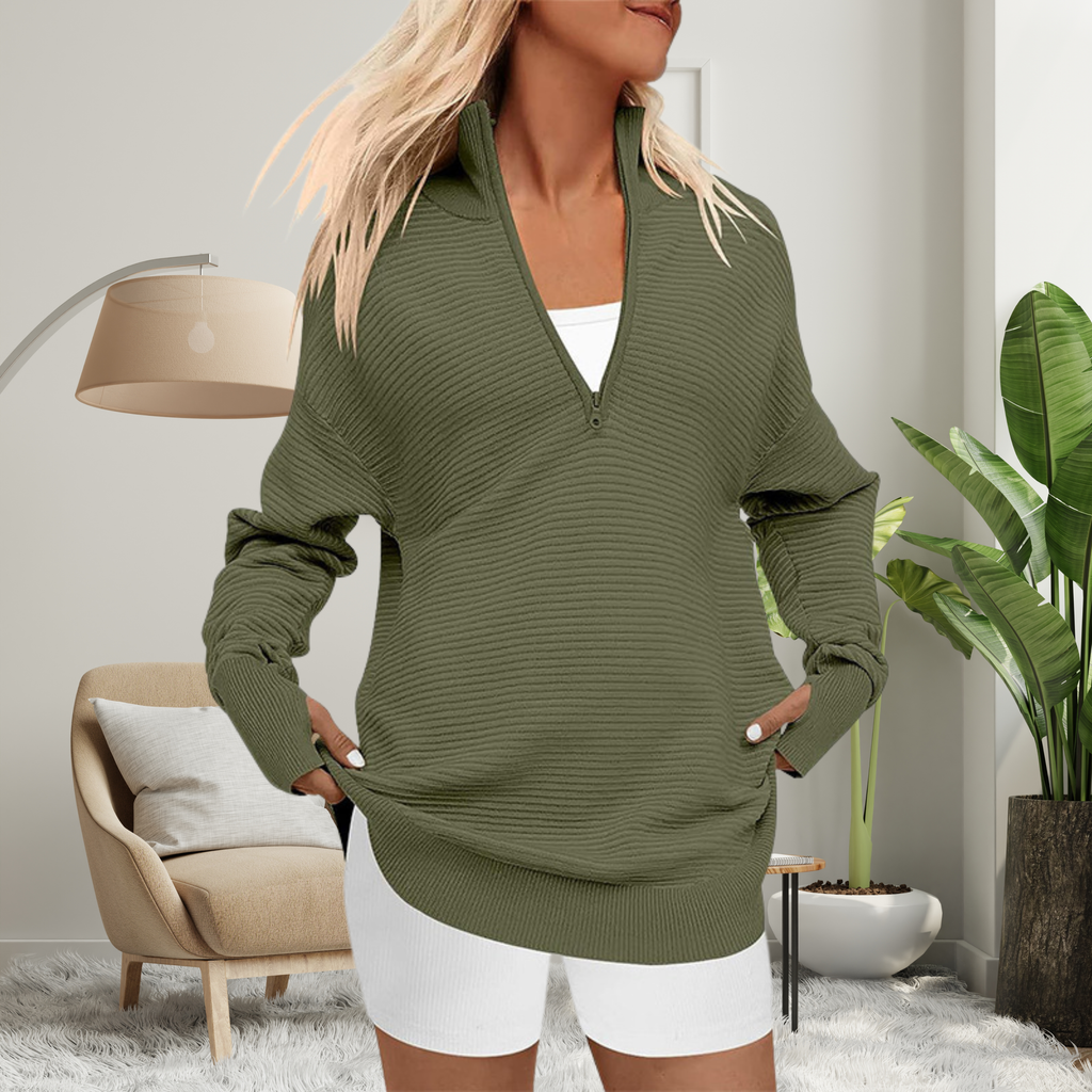 QUINN | Cozy Long Sleeve Quarter Zip Collared Pullover Sweater