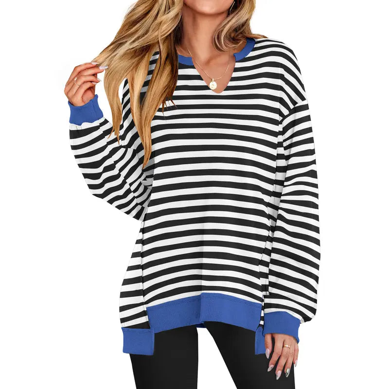 GENEVA | Casual V-Neck Oversized Sweatshirt Lightweight Long Sleeve