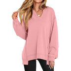 GENEVA | Casual V-Neck Oversized Sweatshirt Lightweight Long Sleeve