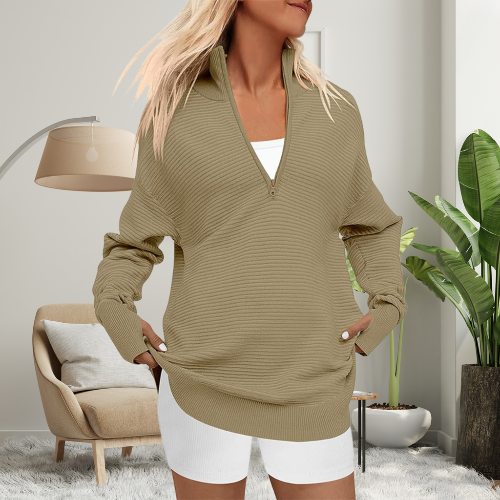 QUINN | Cozy Long Sleeve Quarter Zip Collared Pullover Sweater