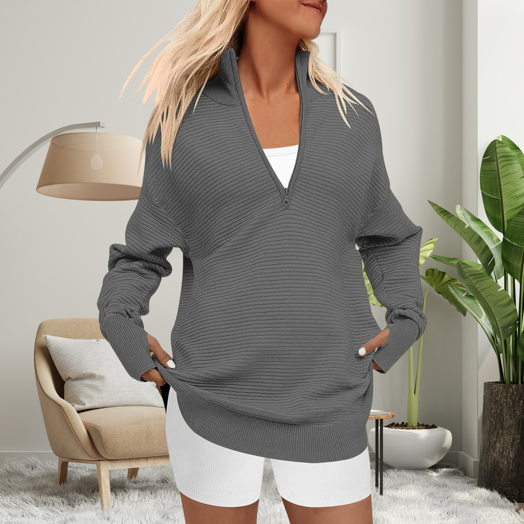 QUINN | Cozy Long Sleeve Quarter Zip Collared Pullover Sweater