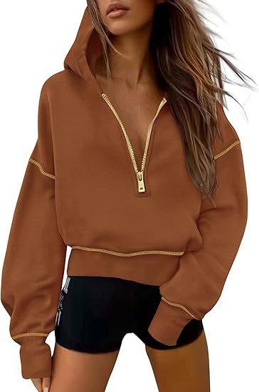 GRETEL | Stylish Hooded Sweatshirt with Zipper & Stitching Detail for Cropped Pullover