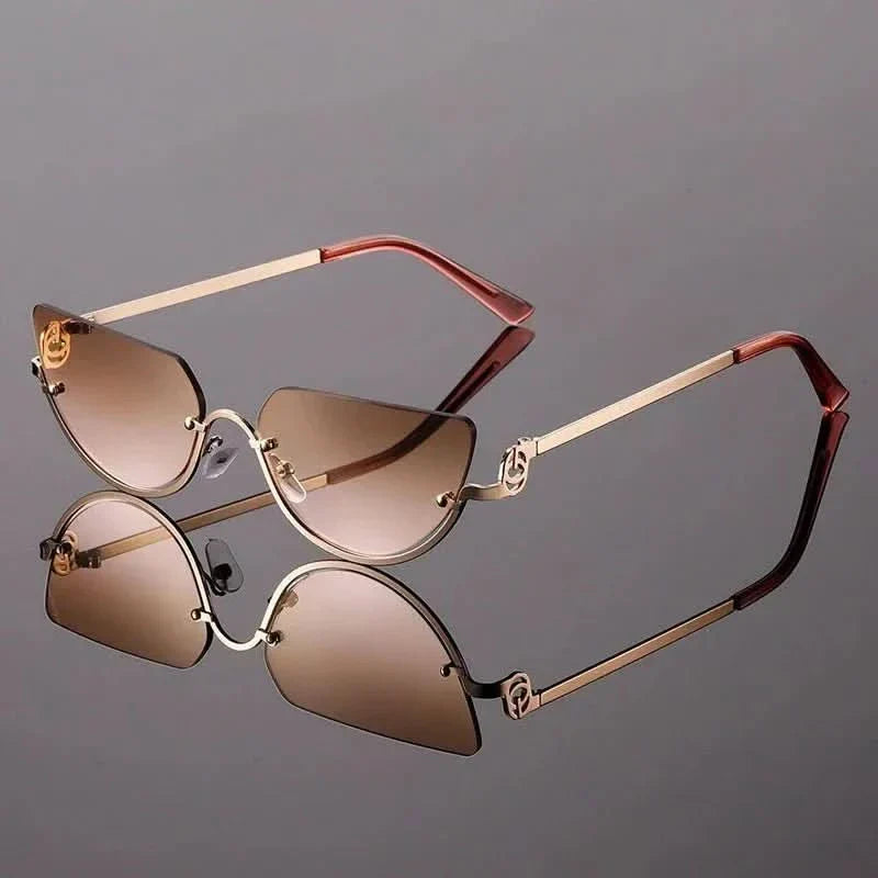 LYRA NOIR | Cat Eye Half-Rim Metal Sunglasses | UV400